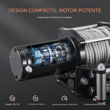 Guincho Elétrico 12V 4500lbs 2041kg com Cabo de Aço
