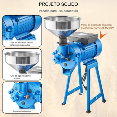 Moinho de Cereais Elétrico 2 em 1 - Uso Seco e Úmido 1500W 240x280x700mm
