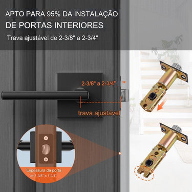 Maçanetas de Porta  - Conjunto de 6 Preto Fosco