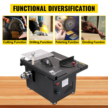 Mini serra de mesa 10000 rpm serra multifuncional 150 W, profundidade máxima de corte 33 mm, ângulo de corte 90 graus, controle de velocidade infinitamente variável, função de elevação da lâmina de serra, lâmina de serra 110 mm, 5,6 kg