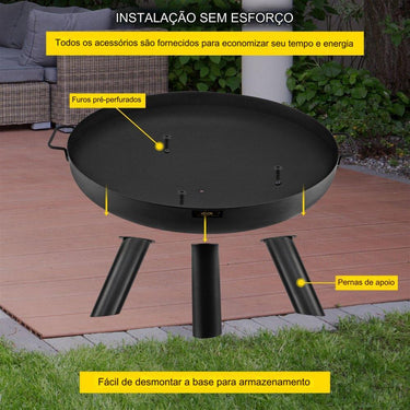 Fogueira de Aço Carbono - 70.5cm para Jardim e Churrasco