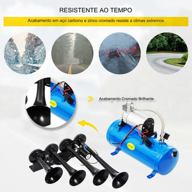 Kit de Trombeta de Ar (12V 150 dB 4 Trombetas)