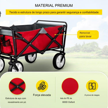 Carrinho de Mão Dobrável - Vermelho e Cinza