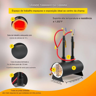 Forno a Gás de 1350°C para Forja com 14L