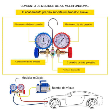 Vácuo Bomba 4CFM 4 Vias Medidor