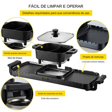 Grelhador de Panela Quente e Churrasqueira 2 em 1