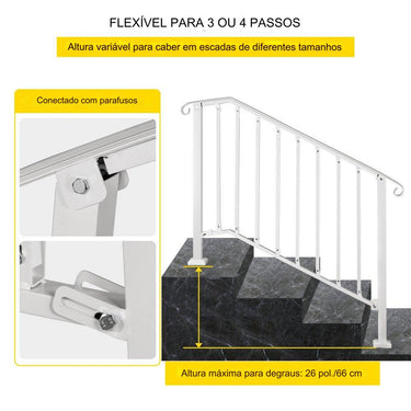 Corrimão de Ferro Forjado - Branco - 3 a 4 Degraus