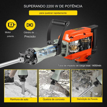 Martelo Demolidor  demoliçao 2200 W com 4 Ponteiros Extras profissional