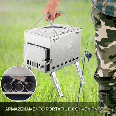 Forno de Madeira para Tendas - Portátil em Aço Inoxidável 2.43m