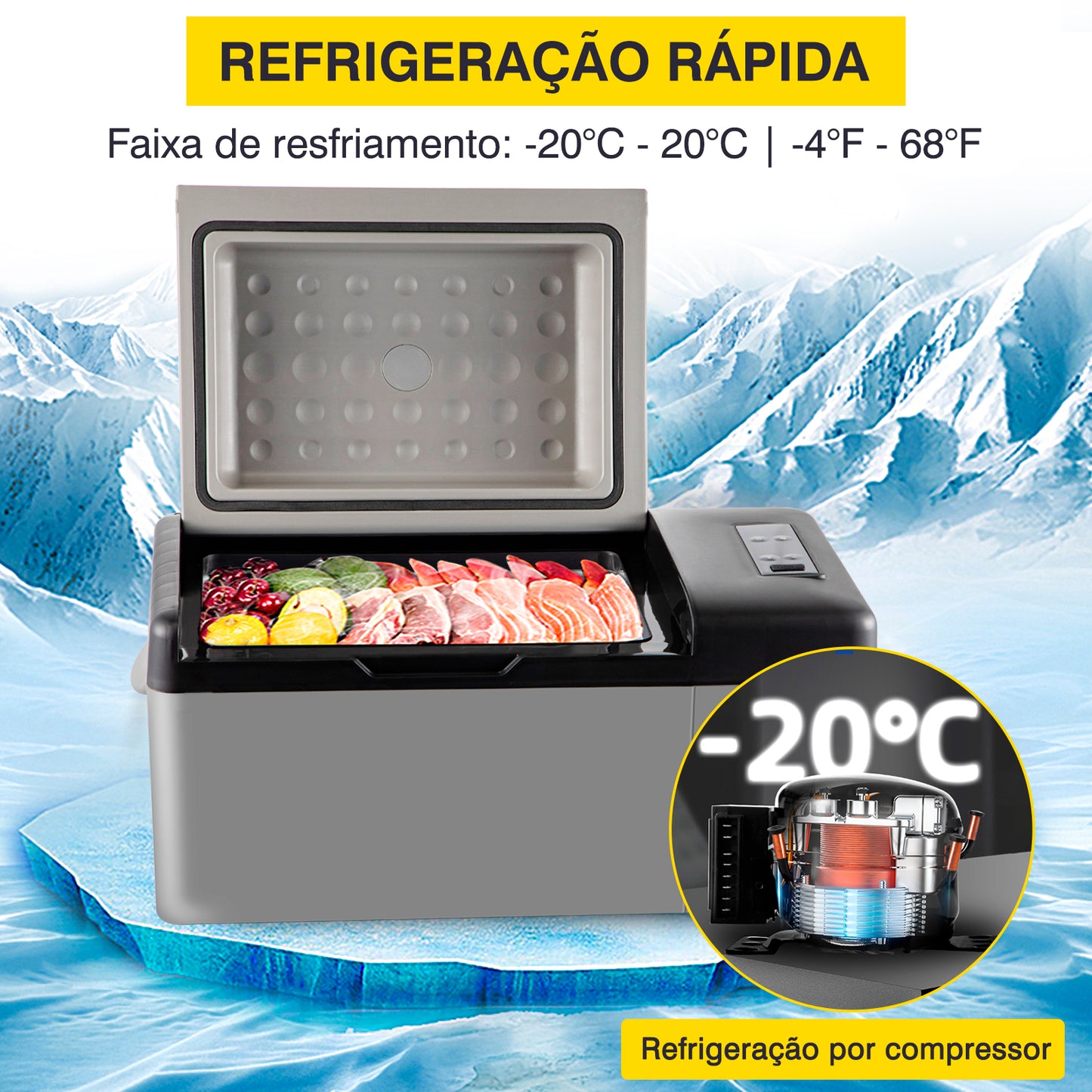 Mini Geladeira Portátil Cool Box Carro Camping Box Veículo 20L