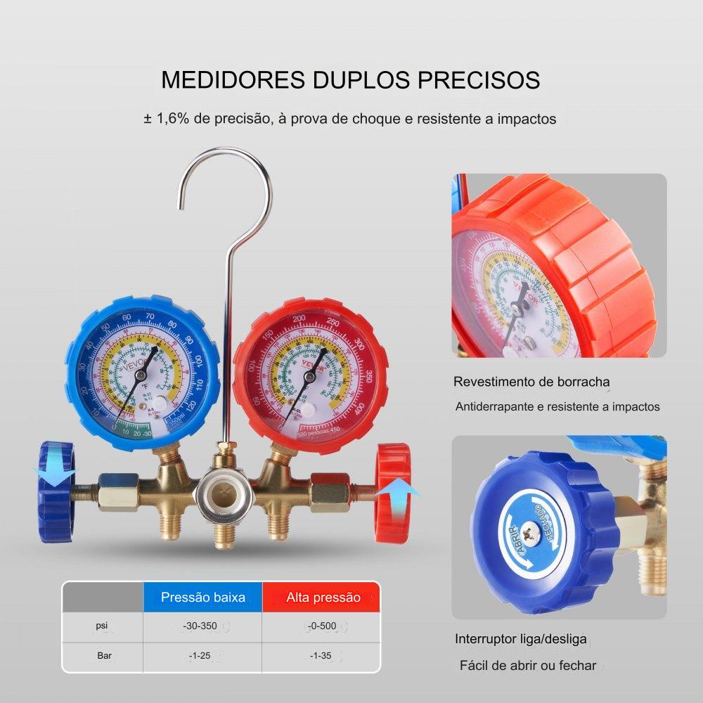 Medidor de Pressão de Refrigerante de 3 Vias