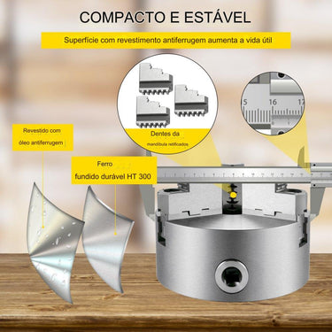 Mandril de Torno de 3 Garras de Metal - 160mm 2-1/4-8