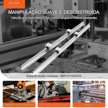 Guia Linear SBR20 - 2200mm / Aço Carbono - 2 peças com Bloco de Rolame