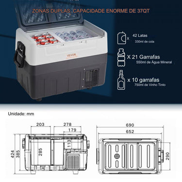 Frigorífico Elétrico 36L Portátil com Congelador