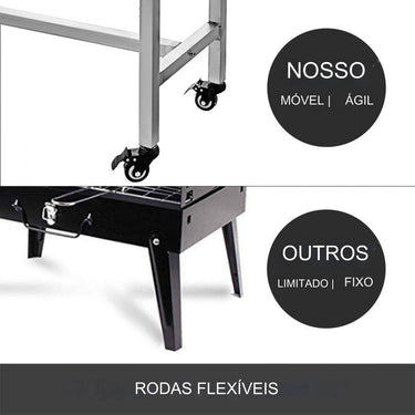 Churrasqueira a Carvão  com Espetos e Rodas