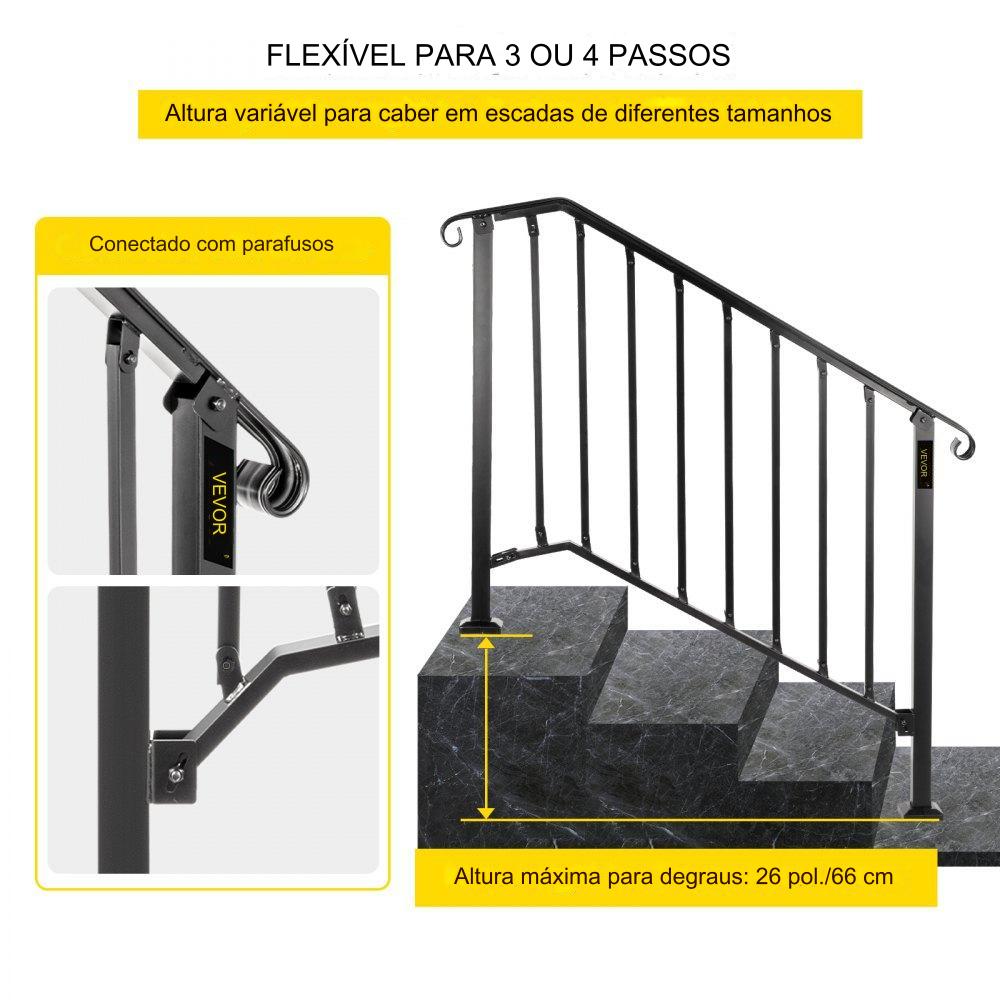 Corrimão de Ferro Forjado - 3 a 4 Degraus - com Acessórios