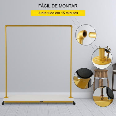 Suporte de roupas móvel  - 150x36x160cm dourado