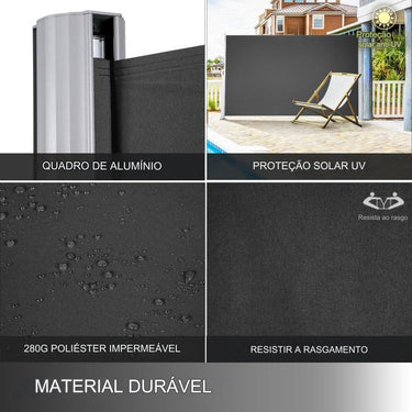 Toldo de Proteção para Terraço 180x600cm Preto