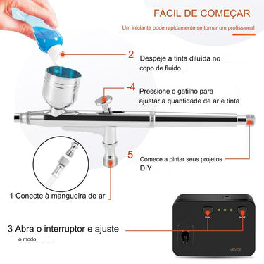 Conjunto de Mini Aerógrafo  - Compressor de Dupla Ação
