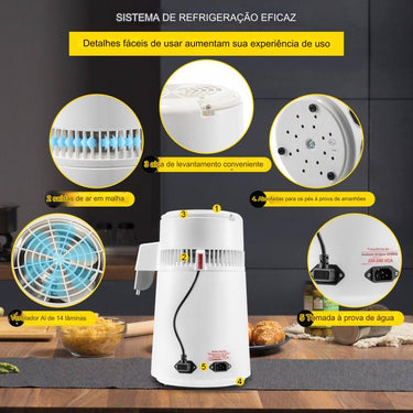 Destilador de Água 4L em Aço Inoxidável
