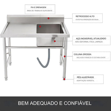 Pia de Cozinha Inox  1 Cuba Direita