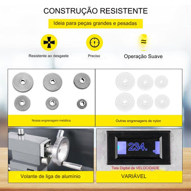 Torno de Metal de 220x600mm (1100W)