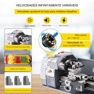 Torno de Metal 750W - 210x400mm Alta Precisão