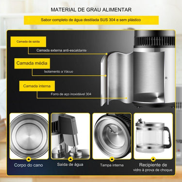 Destilador de Água 4L com Filtro Produção 1L/h