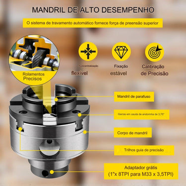 Mandril de Torno de 4 Garras  - 95mm Rosca 1"