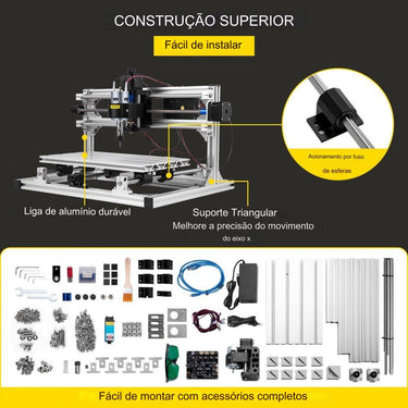 Kit de Roteador CNC de 3 Eixos 3018 com Laser 5500mW