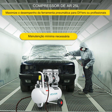 Compressor de Ar Silencioso 750W - 25L Sem Óleo