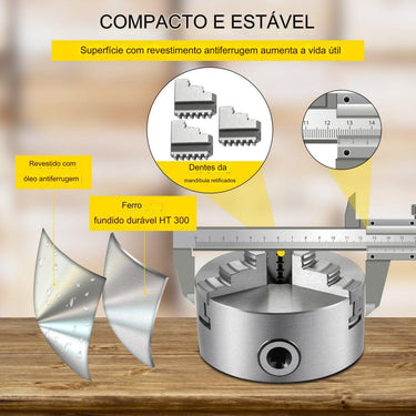 Mandril de Torno K11-125 - 125mm 3 Garras Semi-ferro Fundido