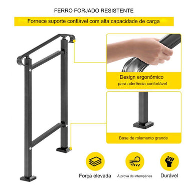 Corrimão Ajustável para Escadas - Kit de Instalação Preto
