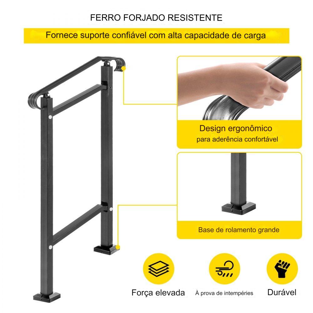 Corrimão Ajustável para Escadas - Kit de Instalação Preto