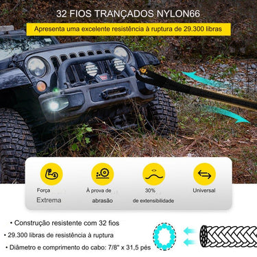 Cabo de Resgate Cinético de 9.6m x 22mm Capacidade 132900kg