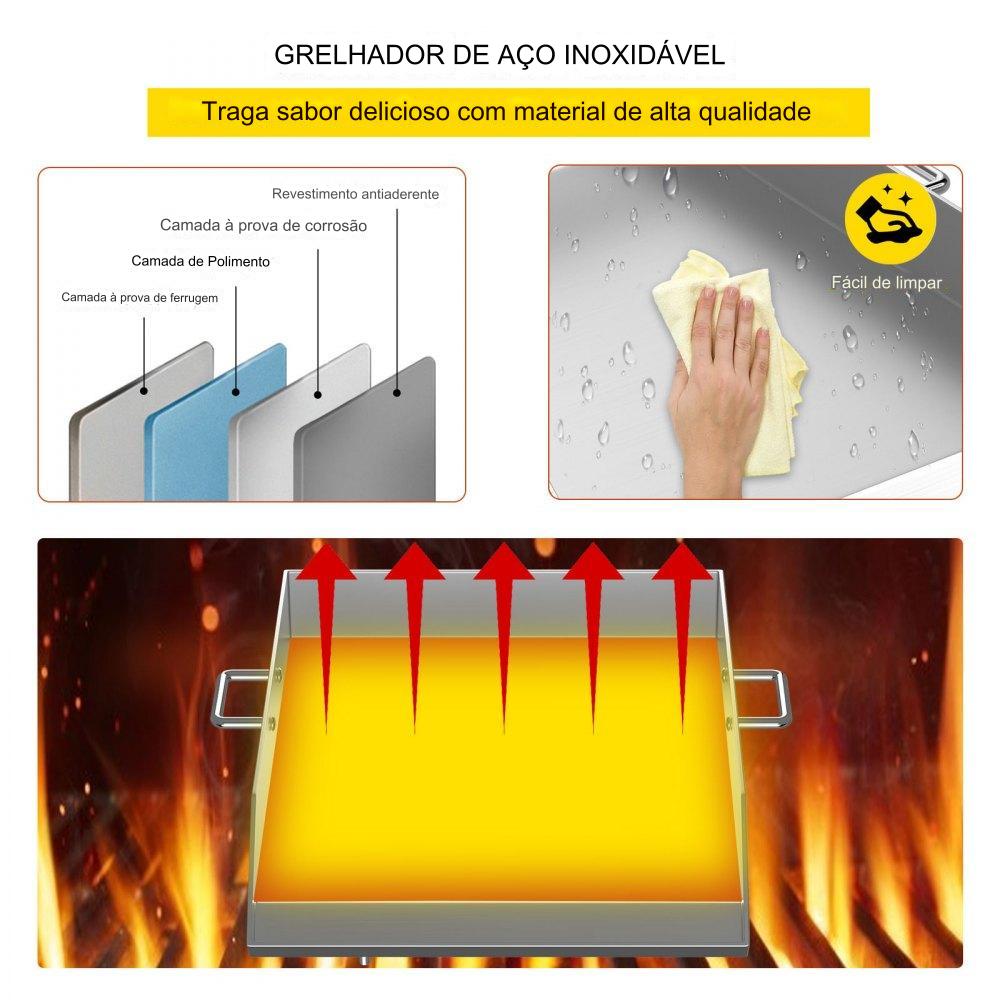Placa de Grelhador de Aço Inoxidável 46x40cm