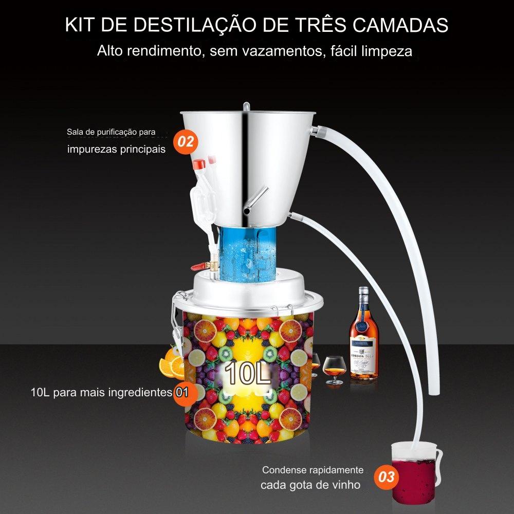 Alambique de Álcool de 10L em Aço Inoxidável