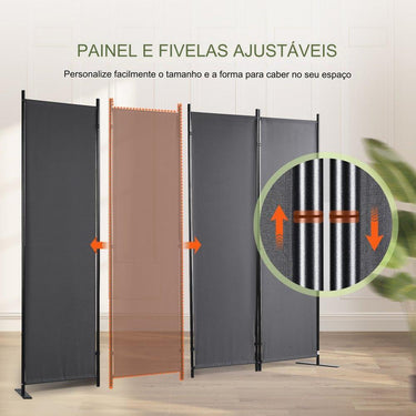 Divisor Espaço  - 4 Painéis Dobráveis Cinza Escuro