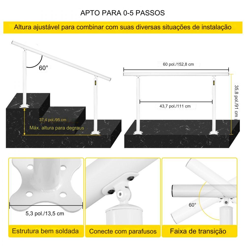 Corrimão Ajustável de Alumínio - 0.5 Stufen - 75 kg de Capacidade