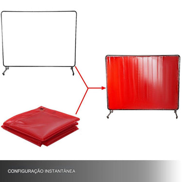 Cortina de Soldadura em Vinil 180x240cm com Moldura Cor Vermelha