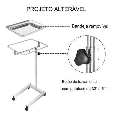 Carrinho de Laboratório Ajustável 82-130cm