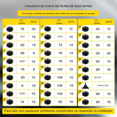 Conjunto de Chaves de Filtro de Óleo (30 Peças)
