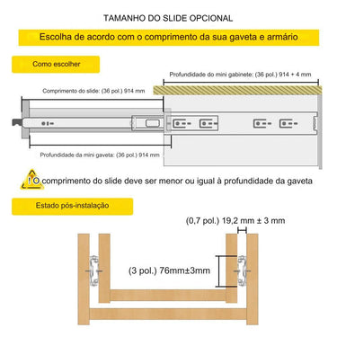 Trilhos de Gaveta de Extensão Total - 91 cm