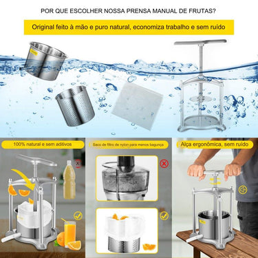 Prensa de Frutas Manual de 3L em Aço Inoxidável