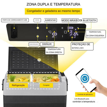 Frigorífico de Carro 12 Volts 60L Dupla Zona