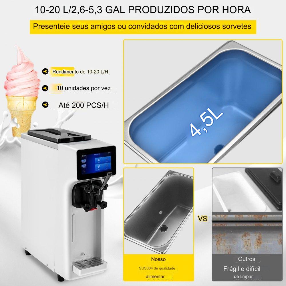 Máquina de Sorvete de Soft Serve Comercial (1000W 10-20L/h)