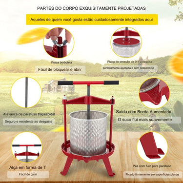 Prensa Manual 14L Inox Vermelho