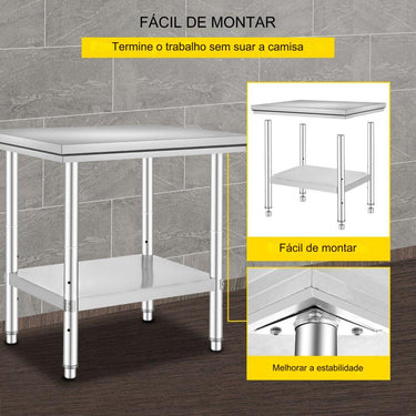 Mesa de Trabalho em Aço Inoxidável - 610x762mm