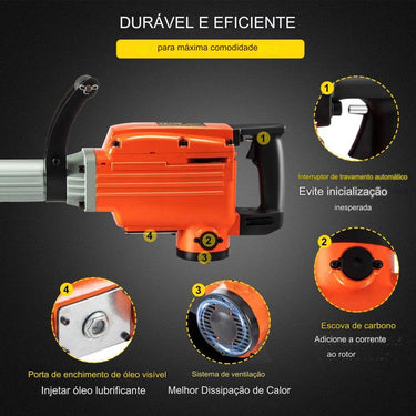 Martelo Demolidor  demoliçao 2200 W com 4 Ponteiros Extras profissional