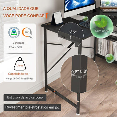 Escrivaninha em forma de L  - preta 1200x890x760mm